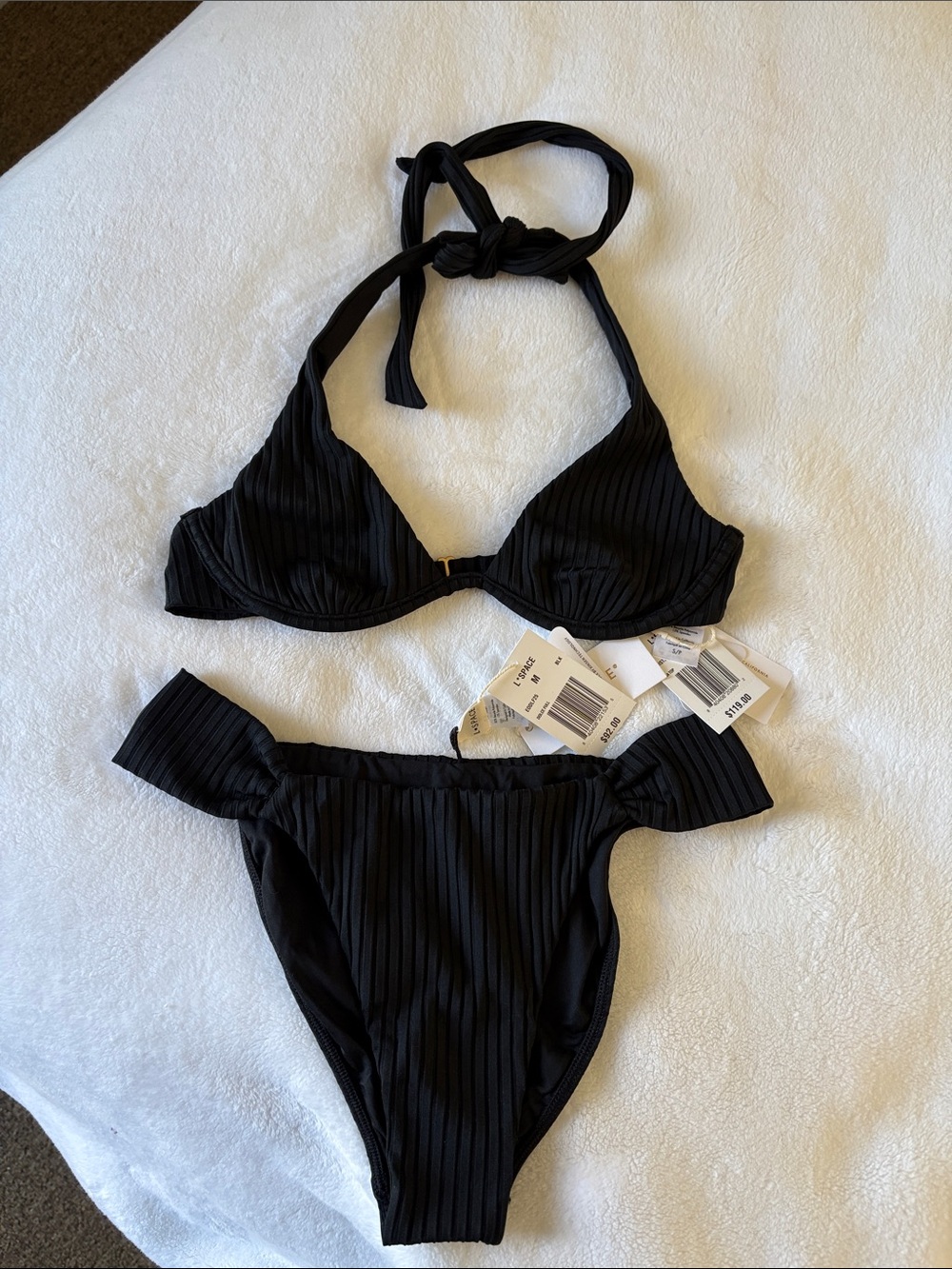 l*space Black Ribbed Halter Bikini Set